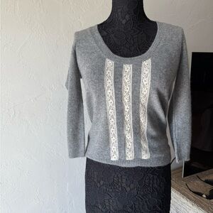 NWT Rebecca Taylor cashmere Gray Sweater with Lace Accents size L